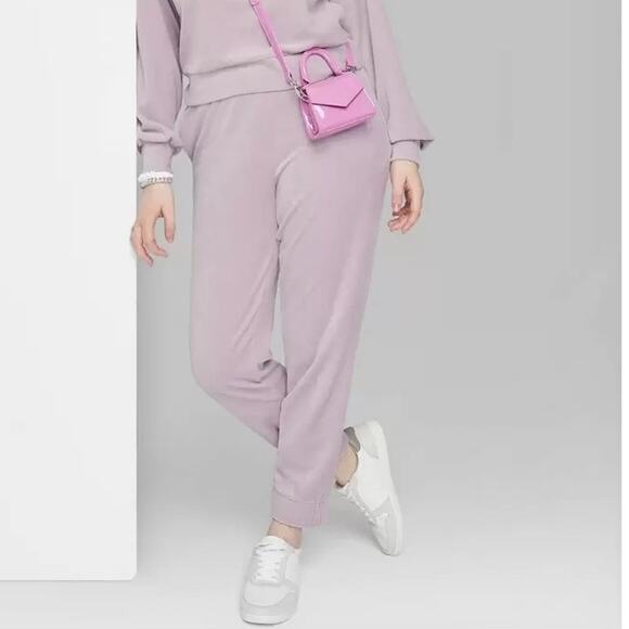 High Rise Velour Joggers Wild Fable Purple M Relaxed Casual Pants Pockets Lounge - Picture 3 of 8